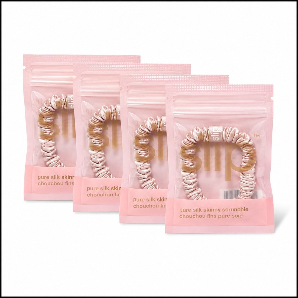 Slip Pure Silk Skinny Scrunchie Pink 4 Pack Anti Crease Hair Ties New